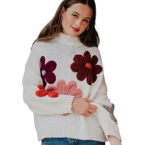 NWT Katydid Sweater with Vibrant Floral Accents